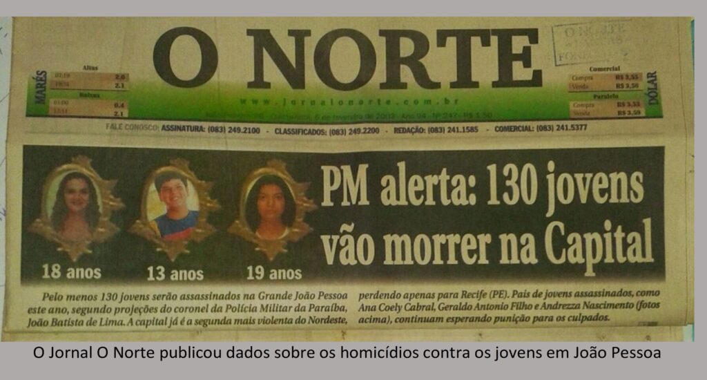 O Jornal O Norte publicou dados sobre os homicídios contra os jovens em João Pessoa