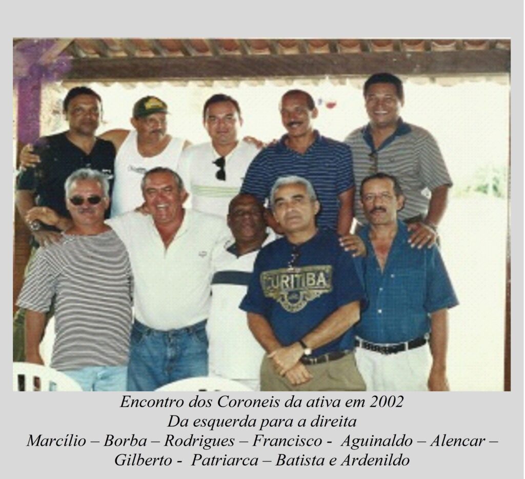 Encontro-de-Coronéis-da-ativa
Preservando amizades



 
Encontro dos Coroneis da ativa em 2002
Da esquerda para a direita
Marcílio – Borba – Rodrigues – Francisco -  Aguinaldo – Alencar – Gilberto -  Patriarca – Batista e Ardenildo


