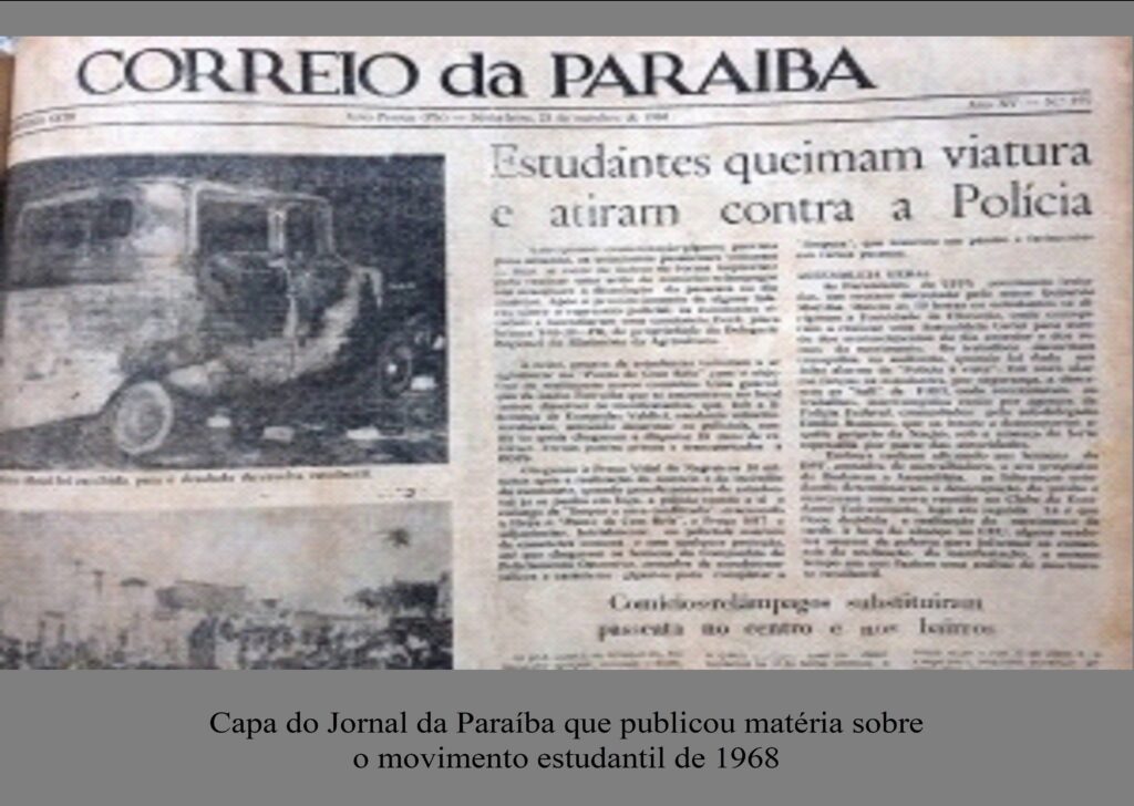 Capa do Jornal da Paraíba que publicou matéria sobre
o movimento estudantil de 1968
