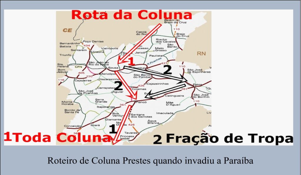 Roteiro da Coluna Prestes quando invadiu a Paraíba