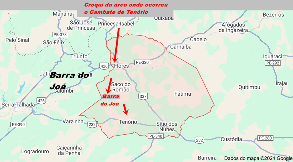 Mapa da área onde ocorreu o combate que resultou na morte de Livino