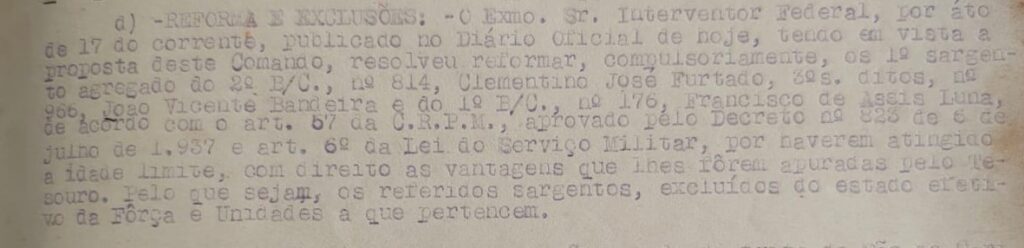 Reforma do Sargento Clementino José Furtado, o Sargento que foi cangaceiro 