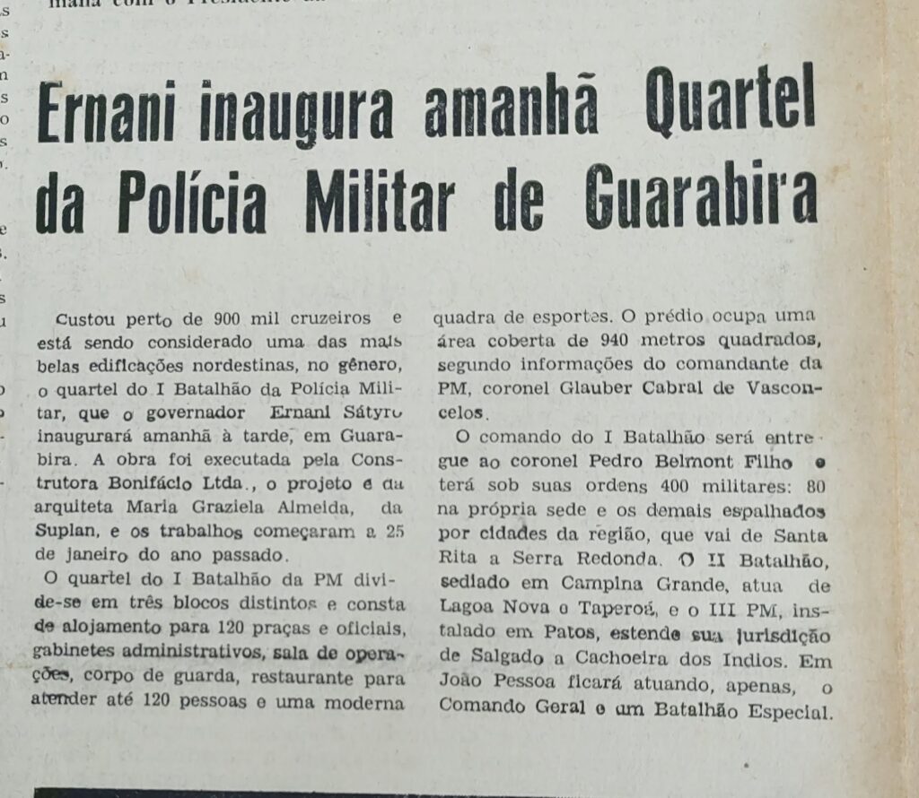 Inauguração do Quartel onde atualmente está instalado o Quarto Batalhão, uma Uniudade Centenária